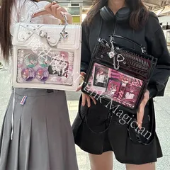 【新品未使用】推し活 黒 ブラック ショルダーバッグ ハンドバッグ2WAY サッチェル ショルダーバッグ クリアバッグ 痛バ CZH1224P444