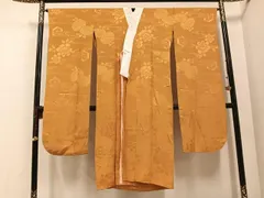 平和屋着物●振袖用長襦袢　無双仕立て　草花地紋　柑子色　半衿刺繍　正絹　逸品　AABE8889ph