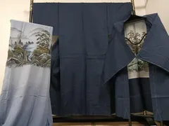 平和屋着物●男性　紬　アンサンブル　長襦袢(袷)セット　亀甲柄　正絹　逸品　未使用　AABF0006ph