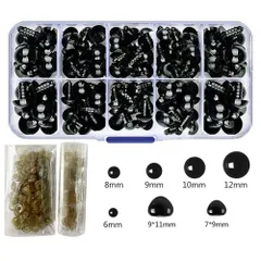 さし目 ドールアイ ぬいぐるみ 目玉 パーツ さし鼻 動物鼻 プラスチックノーズ DIY 縫製 クラフト 手芸パーツ 手作り (さし目 6mm/8mm/9mm/10mm/12mm/9*11mm/7*9mm 135個入り)