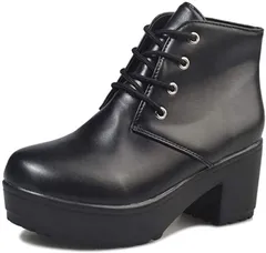 Beaumens(ビューメンス) 厚底 ショートブーツ ブーティ レディース 編み上げ レースアップ (ブラック,  24.0～24.5 cm)