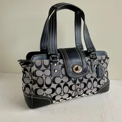 Coach Vintage Y2K Hampton Signature Purse Shoulder Bag Black Leather Turnlock