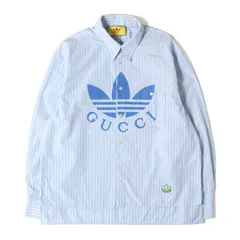 GUCCI グッチ シャツ ライトブルー サイズ:44 | adidas トレフォイルマーク ストライプ コットン ドレスシャツ | イタリア製 | トップス カジュアルシャツ 長袖 | コラボ【メンズ】【中古】