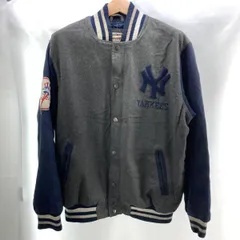 【中古】90s GENUINE MERCHANDISE ジップスタジャン サイズL ヤンキース NEW YORK YANKEES グレー/ネイビー[19]