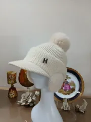 H 耳あて ボアキャップ 帽子 アイボリー/耳あて ゴルフ帽子