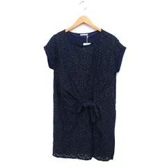 オペークドットクリップ OPAQUE.CLIP タグ付き 前結び ワンピース 切替 レース 半袖 ひざ丈 38 M ネイビー 紺 /FT23