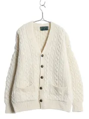 【お得なクーポン配布中!】 アイルランド製 CALLAN フィッシャーマン ニット カーディガン メンズ L / アラン ウール セーター 前開き 重ね着 ローゲージ ナチュラル