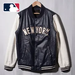 MLB ニューヨーク ヤンキース NEW YORK YANKEES スタジャン S 相当 表記 M ユニセックス ネイビー クリーム ロゴ刺繍 スポーツミックス 野球 ストリート アメカジ 古着 L3030