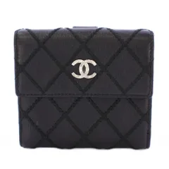 シャネル CHANEL マトラッセ ワイルドステッチ ココマーク 二つ折り財布 コンパクトウォレット スクエア キルティング 刺繍 ワンカラー レザー 19番台 黒 ブラック /BB ■OH