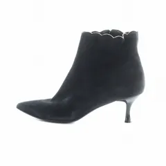 サルヴァトーレフェラガモ Salvatore Ferragamo ブーティ ショートブーツ サイドジップ スエード レザー ロゴ ポインテッドトゥ 8.5 22cm 黒 ブラック ■GY11 /MQ