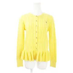 ラルフローレン RALPH LAUREN ニットカーディガン クルーネック 長袖 ペプラム フリル ロゴ刺繍 大きいサイズ XL 黄 イエロー /AH12 ■GY17