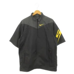 ナイキゴルフ NIKE GOLF ハーフジップジャケット 半袖 スタンドカラー ロゴ プリント スポーツ ゴルフ XL 黒 ブラック /AH17 ■GY99