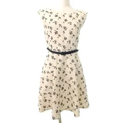 ジルスチュアート JILL STUART ワンピース ひざ丈 フレア ノースリーブ 花柄 0 S相当 アイボリー ■YHS2 A1121