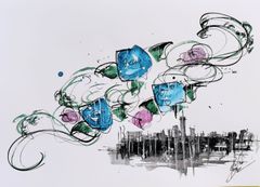 原画#3081　花　雨　パリ　フランス　水彩画　ドローイング　アート　インテリア 原画#3081 花 雨 パリ フランス 水彩画 ドローイング アート インテリア