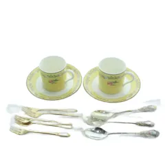 ティファニー TIFFANY & CO. ピンクチューリップ デミタスカップ＆ソーサー カトラリーセット 食器 黄 イエロー 白 ホワイト /KW ■GY11