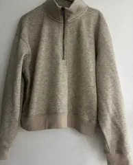 ベージュ ハーフネック 起毛 スウェット