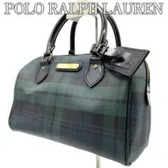 【人気】ポロラルフローレン Polo Ralph Lauren ミニボストンバッグ PVC チェック柄 グリーン ブラック ハンドバッグ 筒型 コンパクト ロゴ金具 ダブルファスナー レザー切替 手持ち クラシック カジュアル レディース 普段使い