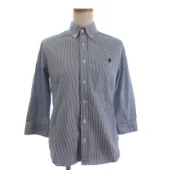 ジムフレックス Gymphlex シャツ 五分袖 ストライプ ボタンダウン コットン 刺繍 青 ブルー 白 ホワイト 12