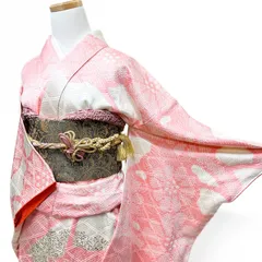 振袖　金駒刺繍　絞り　金彩　菊花　芝草　菱地紋　着物　124b d ms