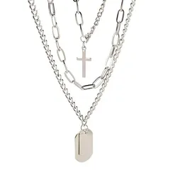 [ハルジオ] ネックレス レディース メンズ アクセサリー 2連 韓国 オルチャン 地雷系 量産型 パンク ストリート 闇 病みかわ 地雷 原宿 鎖 十字架 地雷系ネックレス うさぎ くま ドッグプレート プレート (十字架×プレート) [十字架×プレート]