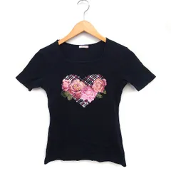 レストローズ L'EST ROSE ハートプリント Tシャツ カットソー 半袖 スクープドネック コットン 綿 M ブラック 黒 /FT27