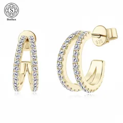 【耳元に光が降り注ぐダブルライン】フルモアサナイト フープピアス／84石フルパヴェ／S925刻印／18Kゴールドメッキ／GRA鑑定書付／ゴールド・シルバー展開／高級感デザイン