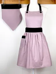 くすみピンクのお洒落なハンドメイド子供エプロンと三角巾のセット