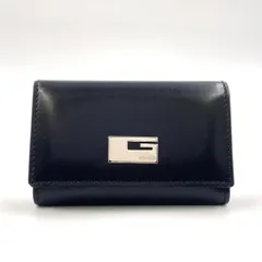GUCCI Gロゴ レザー ブラック キーケース シルバー 0330416