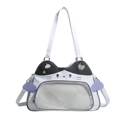 [ハルジオ] 痛バッグ ショルダー トート 2way 猫 ねこ 痛バ ミニ 小さめ ショルダーバッグ トートバッグ 痛バック 推し活バッグ ネコ 猫型 いたばっく いたば かわいい おしゃれ 黒 白 ブラック ホワイト 推し活 ぬい ポーチ 人気 [ハチワレ]