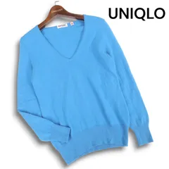 UNIQLO ユニクロ 秋冬 PANTONE 高級 カシミヤ100%★ ざっくり Vネック セーター ニット Sz.L レディース 水色