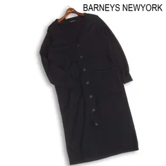 BARNEYS NEWYORK バーニーズ ニューヨーク 秋冬 ウール混♪ 切替 ロング ニット カーディガン Sz.38　レディース 黒 日本製のサムネイル