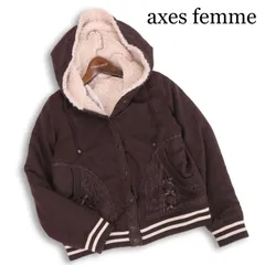 【新品 未使用】 axes femme アクシーズファム レース リボン♪ 裏ボア フード付き ブルゾン パーカー Sz.M　レディース
