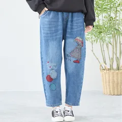 6%OFF 1/25 10:00まで【新入荷】【新品】【送料込】イラストワイドテーパーデニムパンツ 【M~L】デニムブルー