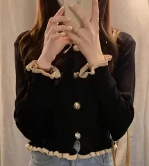 (新品) フリル ブラック カーディガン(サイズFree!)