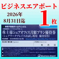 ビジネスエアポート　シェアワークプレイスお試し利用優待付き月額プラン優待券　株主シェアオフィス　東急不動産ホールディングス株主優待券　1枚