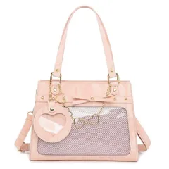 [ハルジオ] 痛バッグ ショルダー トート マーブル柄 かわいい 痛バ ミニ 推し活バッグ 小さめ トートバッグ ショルダーバッグ 2WAY 痛バック 可愛い いたばっく いたば 推し活 ぬいぐるみ 鞄 リボン 黒 白 銀色 ピンク 人気 おしゃれ [ピンク]