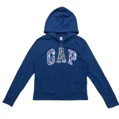 GAP キッズ ブルー フラワー ロゴ フーデッドジップアップ XXL