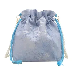 [ハルジオ] 浴衣バッグ ショルダー 袴 巾着 浴衣 巾着バッグ レディース ショルダー 巾着袋 ポーチ 小さめ ミニ 浴衣用 小物 祭り 鞄 かばん パール チェーン おしゃれ かわいい お洒落 可愛い 和装 着物 和服 人気 (青色) [ブルー]