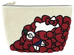 HelloKitty ハローキティ サガラ刺繍 もこもこパイル地ポーチ/クラッチバッグ 約27×17.5cm HKP4-6・リボン