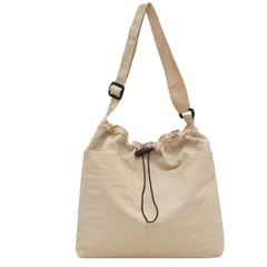 [ハルジオ] 巾着バッグ レディース ショルダーバッグ ドローストリングバッグ ショルダー 巾着 バック ミニバッグ ポシェット ポーチ 肩掛け 斜めがけ オシャレ 可愛い 鞄 かばん シンプル カジュアル 無地 人気 (ベージュ) [ベージュ]