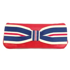 ケイトスペード KATE SPADE クラッチバッグ パーティバッグ レザー リボン 美品 レッド ネイビー