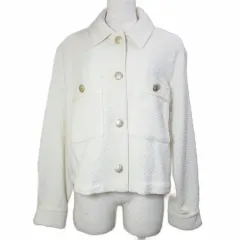 ザラ ZARA 美品 テクスチャージャケット ツイード 金ボタン S 165/84A 白 ホワイト /X