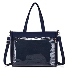 [ハルジオ] 痛バッグ A4 痛バ ショルダー トート 2way 痛バック ショルダーバッグ トートバッグ 推し活バッグ 大きめ 透明 バック いたば かわいい おしゃれ 推し活 ぬい 鞄 かばん 黒 白 紺 水色 ピンク 黄色 紫 シート 付属 [ネイビー]