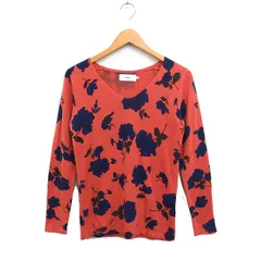 アズールバイマウジー AZUL by moussy ヌーディー フラワー ニット セーター 長袖 Vネック 柄 M オレンジ /FT3