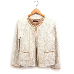 シューラルー SHOO・LA・RUE ツイード ノーカラー ジャケット ブレード L ライトベージュ /FT7