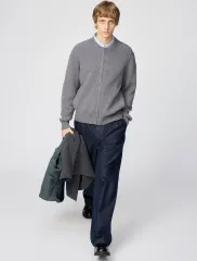 S ユニクロ C クルーネック フルジップ カーディガン グレー