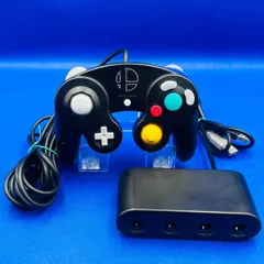 ゲームキューブコントローラー スマブラブラック＆コントローラー接続タップ ジャンク扱い 匿名配送