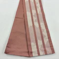 【美品】半幅帯 優品 縞 葉柄 薄小豆 化繊 【中古】