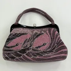 【美品】 和装バッグ 優品 ビーズバッグ フォーマル 鳥 紫 ビーズ 和装小物  【中古】