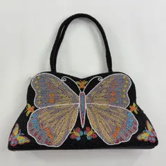 【美品】 和装バッグ 優品 ビーズバッグ フォーマル 蝶 黒 ビーズ 和装小物  【中古】